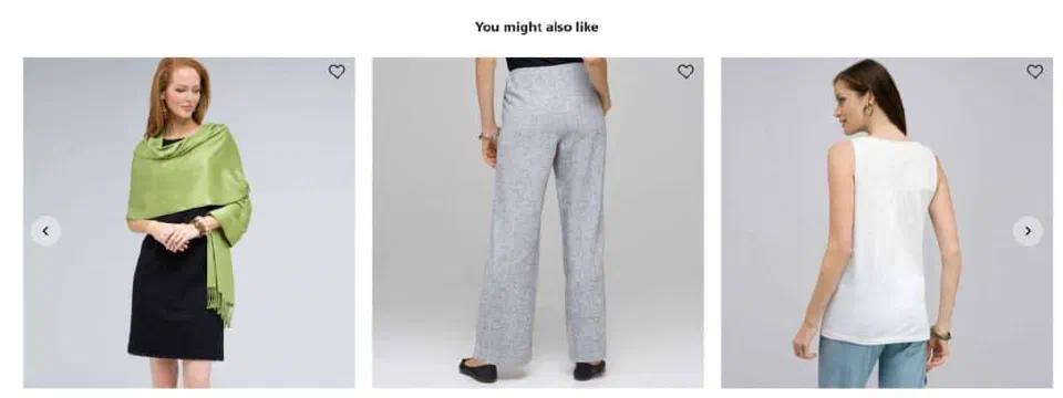 A 'You might also like' product recommendation carousel showing three apparel items on a storefront.