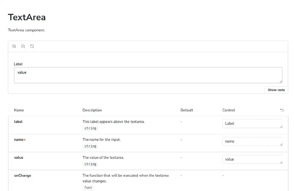 Storybook Autodocs after filtering, showing only the cleaned description.