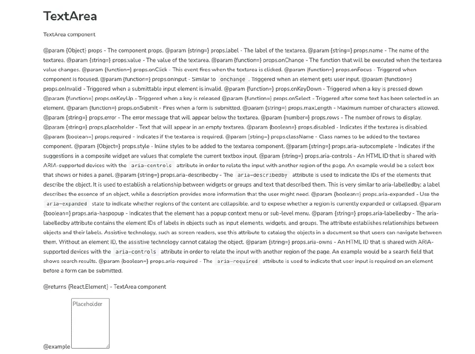 Storybook Autodocs before filtering, showing excessive JSDoc output.