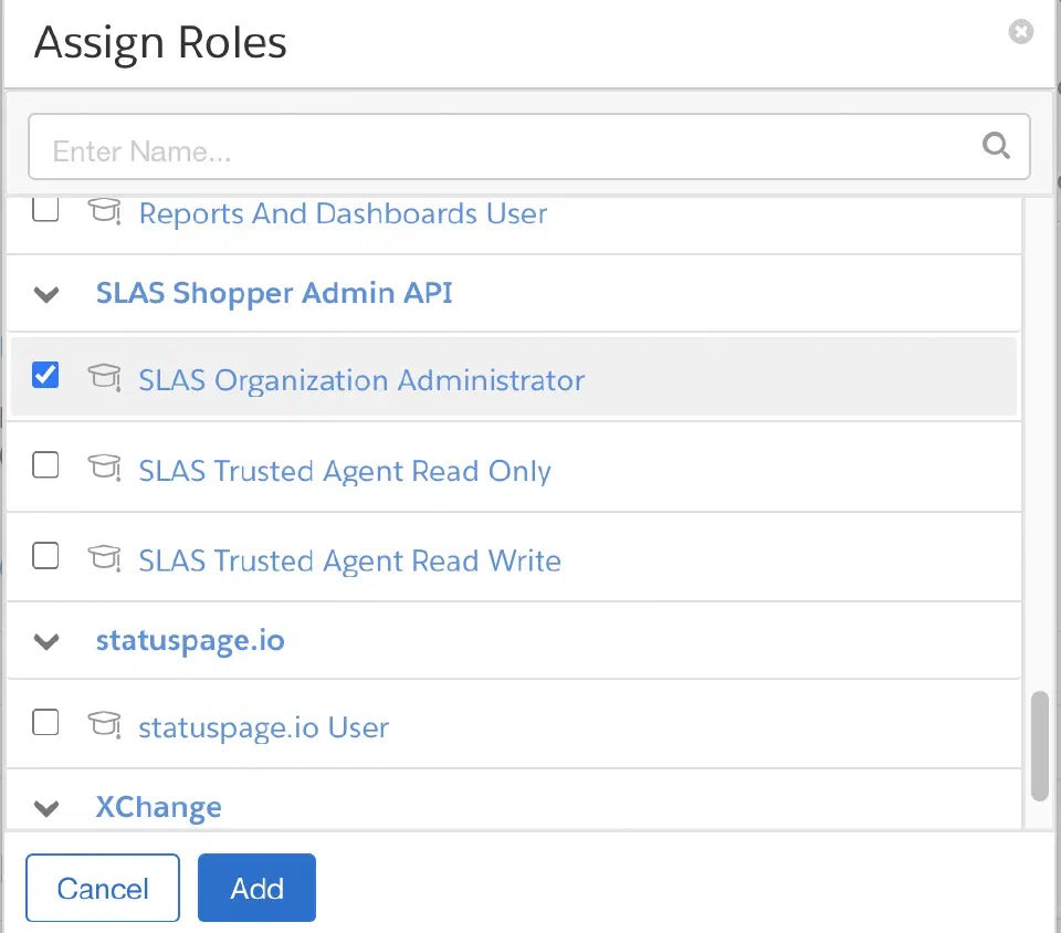 Account Manager role scopes required for SLAS administration.