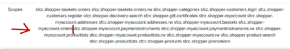 Scope list showing the missing space in the default shopper scopes.
