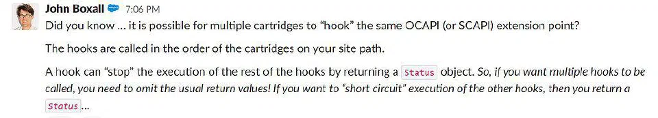 Hook response example where returning Status.OK short-circuits later hooks.