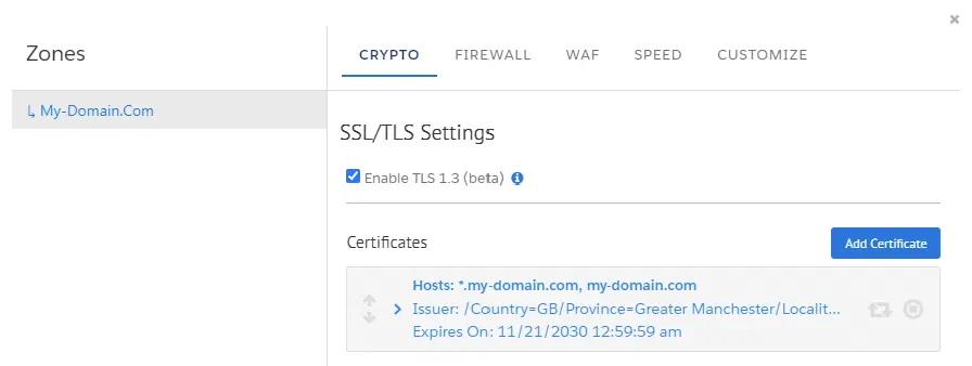 TLS and certificate controls for the embedded CDN.
