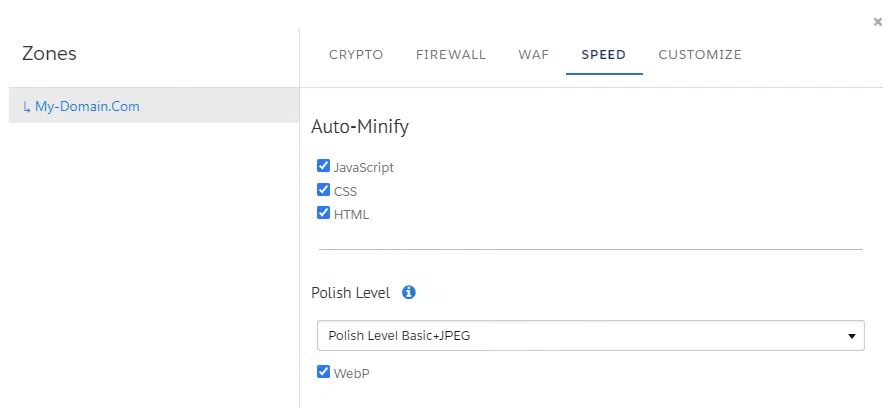 The 2022 eCDN Speed tab showing the retired Auto-Minify checkboxes above the Polish settings.