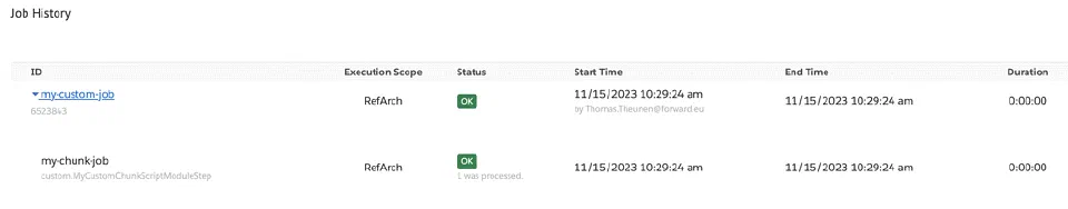 Job status view showing processed items when total-count is enabled.