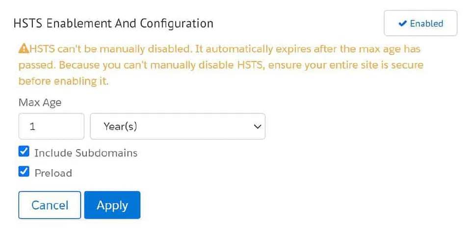 HSTS max-age setting shown in the eCDN interface.