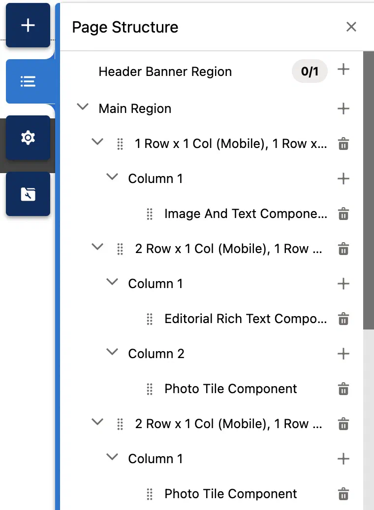 Old Page Designer structure before the 23.2 redesign.