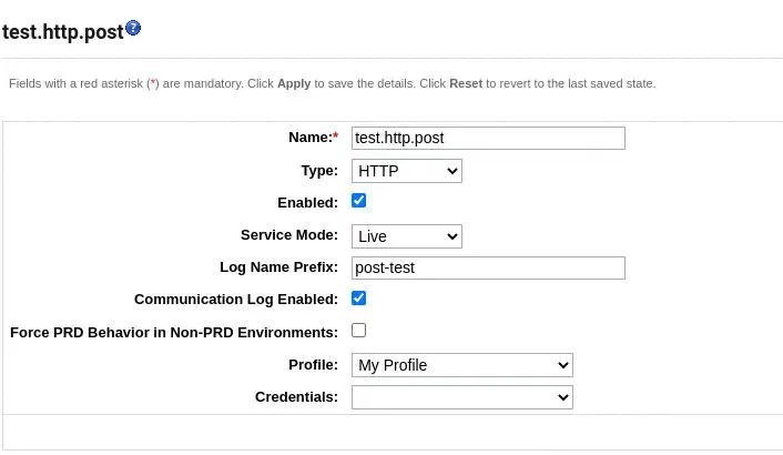Example HTTP POST service configuration in Business Manager.