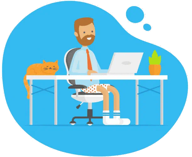 Remote-work illustration showing the shift from office life to long-term work from home.