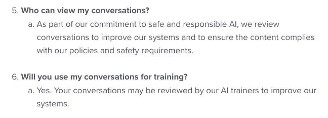 ChatGPT FAQ entry that explains how conversation data may be used.