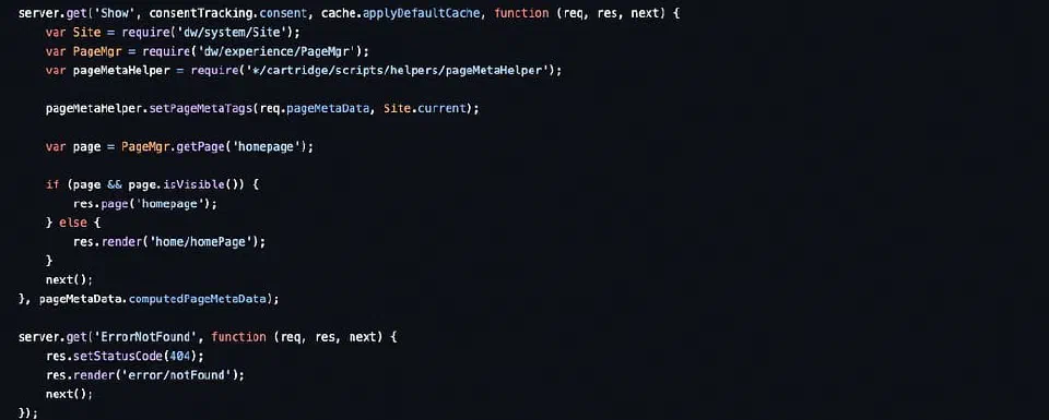 Standard Home.js controller with Show and ErrorNotFound routes.