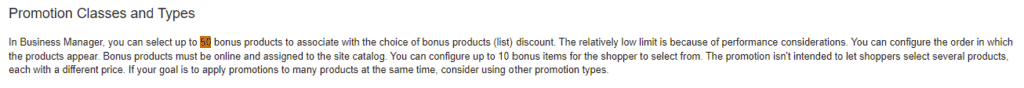 B2C Commerce: What's new in the 22.3 release 3 A screenshot of the documentation of bonus products.