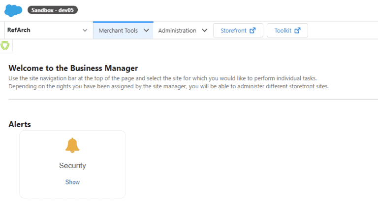 A screenshot of the business manager of Salesforce Commerce Cloud B2C.
