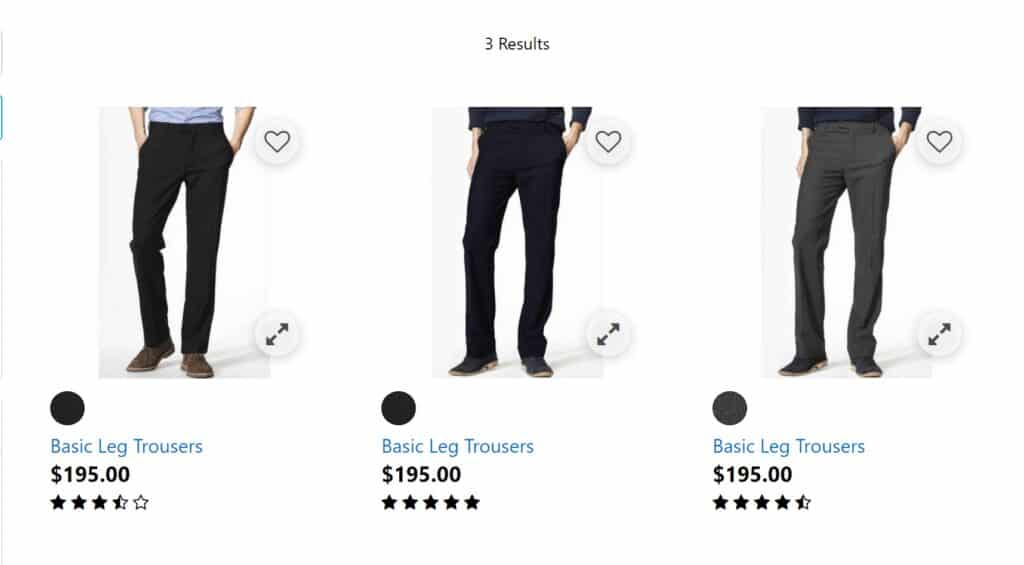 B2C Commerce: What's New In 22.4 1 Image depicting 3 variation groups of pants, being display seperate