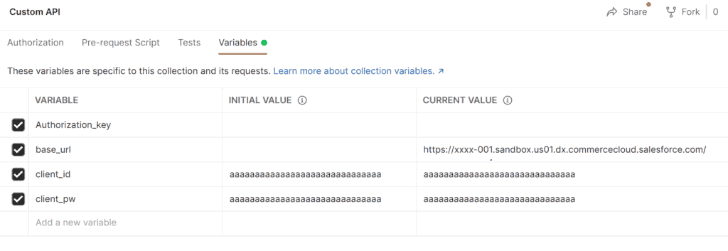 postman variables custom api