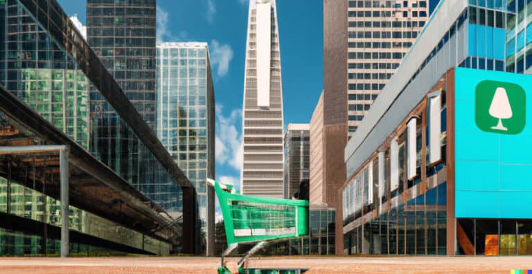shopping cart in front of salesforce tower