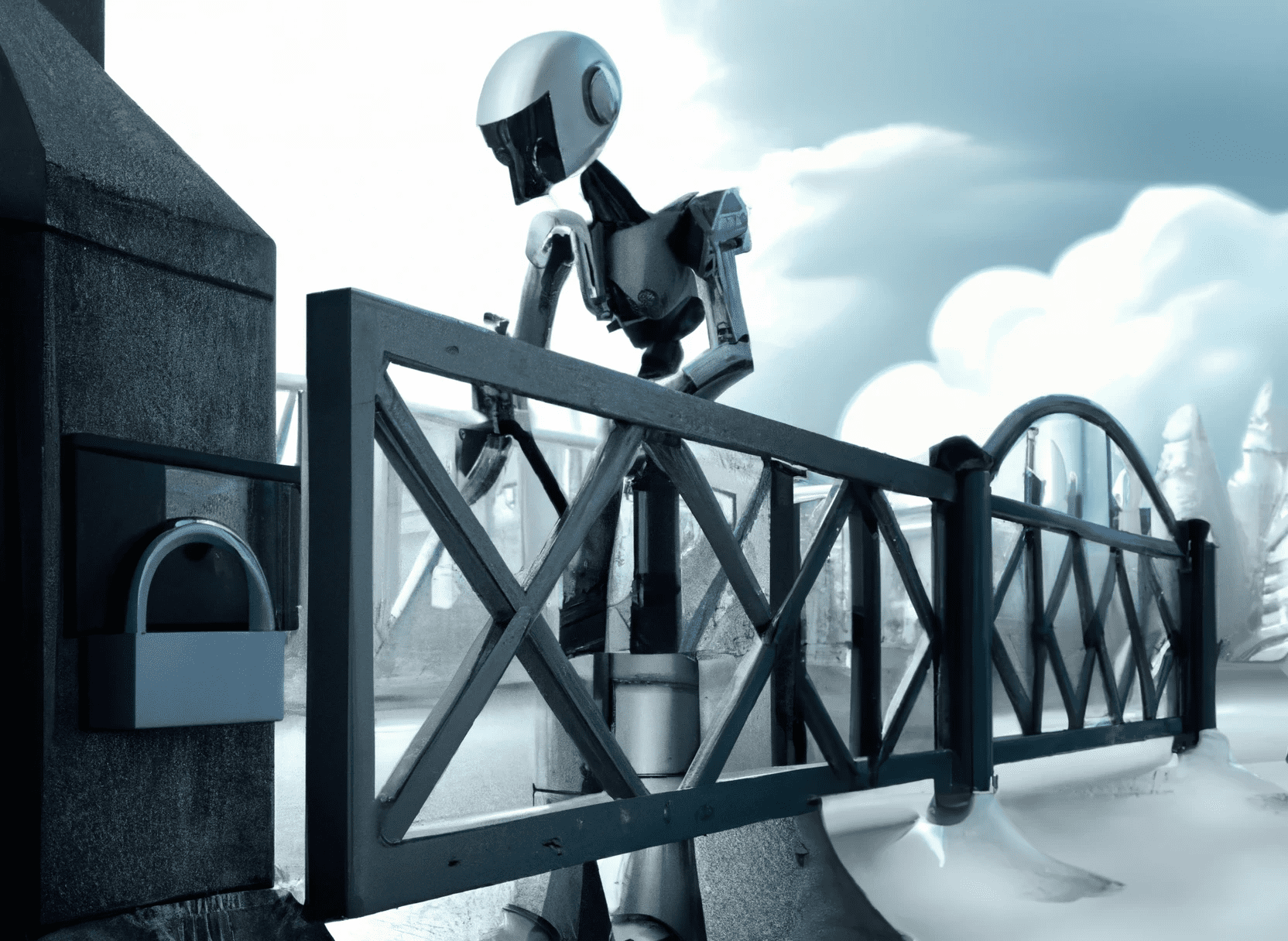 robot locking a gate