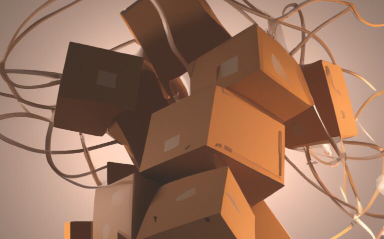 Archive 55 cardboard boxes connected with wires