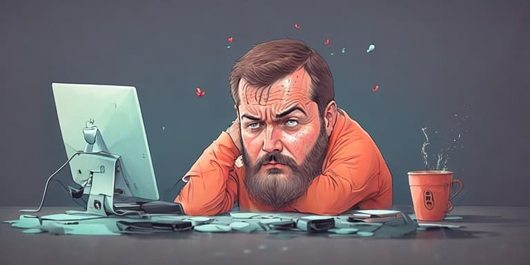 An illustration of a frustrated developer staring at his computer screen.