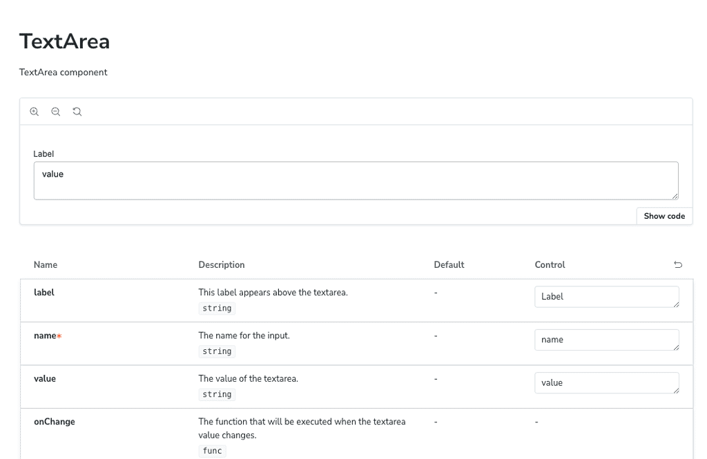 Storybook JSDocs after screenshot. We no longer see anything except the description.