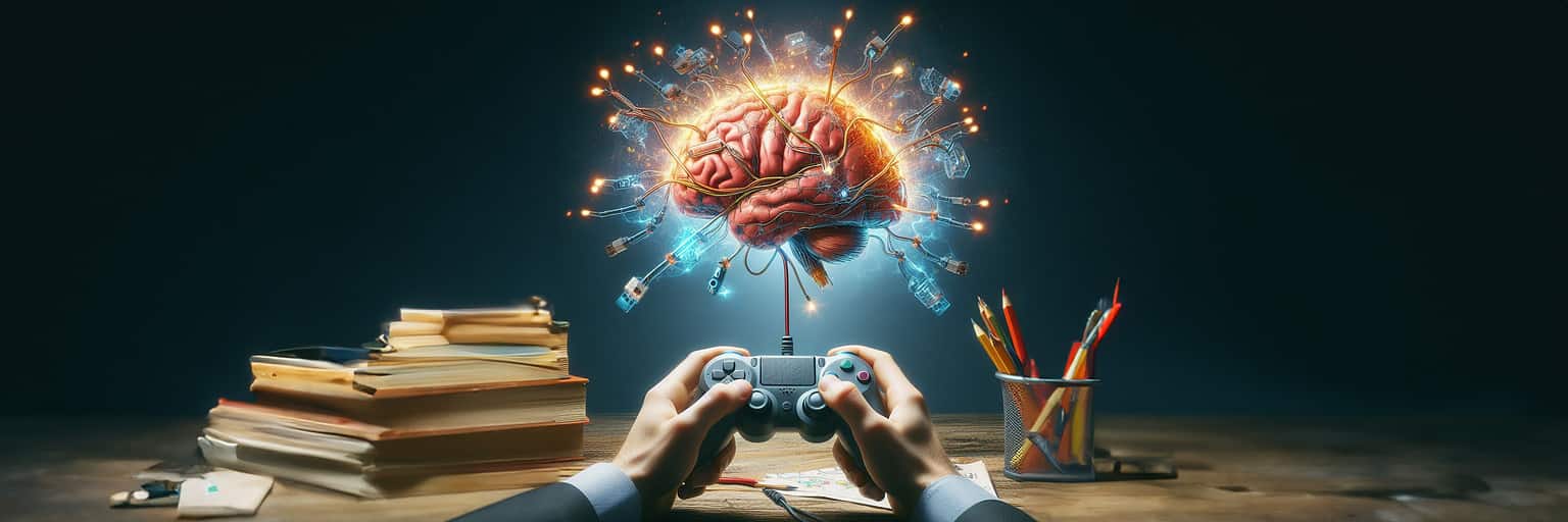 A visual representation of playing with your developer knowledge, and using it to your advantage. The image shows you using your hands with a controller to use your brain.