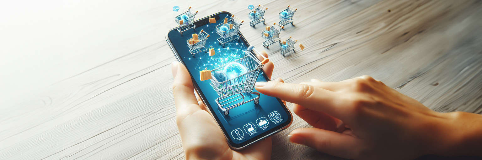 Commerce Cloud 24.1 Release: A New Year Update 6 A person's hand touches a mobile phone, depicting multiple carts on top of it, representing the new Headless options for "temporary baskets."