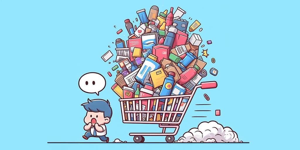 a shopping cart overfilled with products