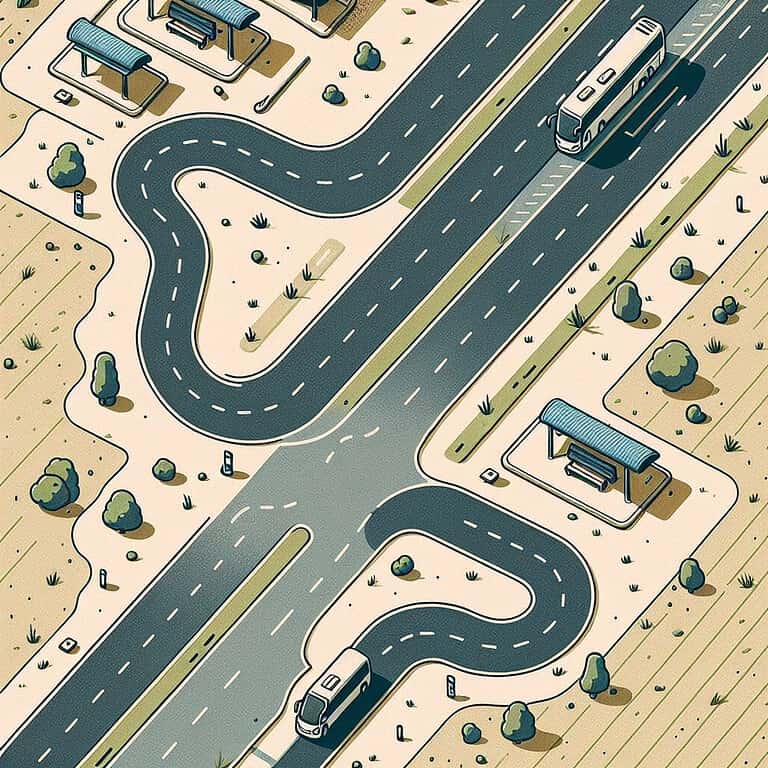 Archive 33 A digital drawing of different roads that seem to have been "modified", creating an odd structure.