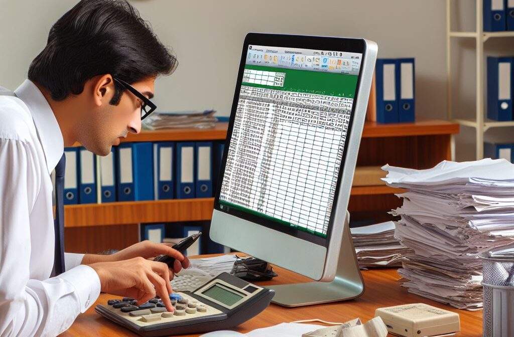 A person using a calculator for Excel has built-in functions to do calculations for you. It represents inefficient work and creates a significant workload for no reason.