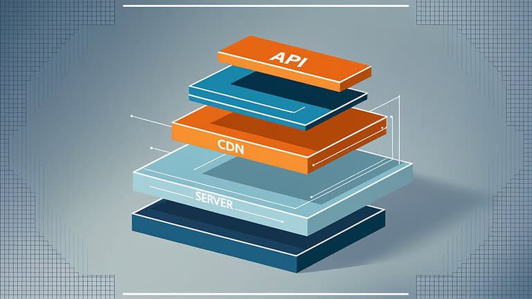 Archive 32 A drawing of stacked rectangles, each depicting a different tech stack layers.