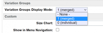 Category Options – Variation Groups A screenshot of the Variation Group mode configuration on a catalog.